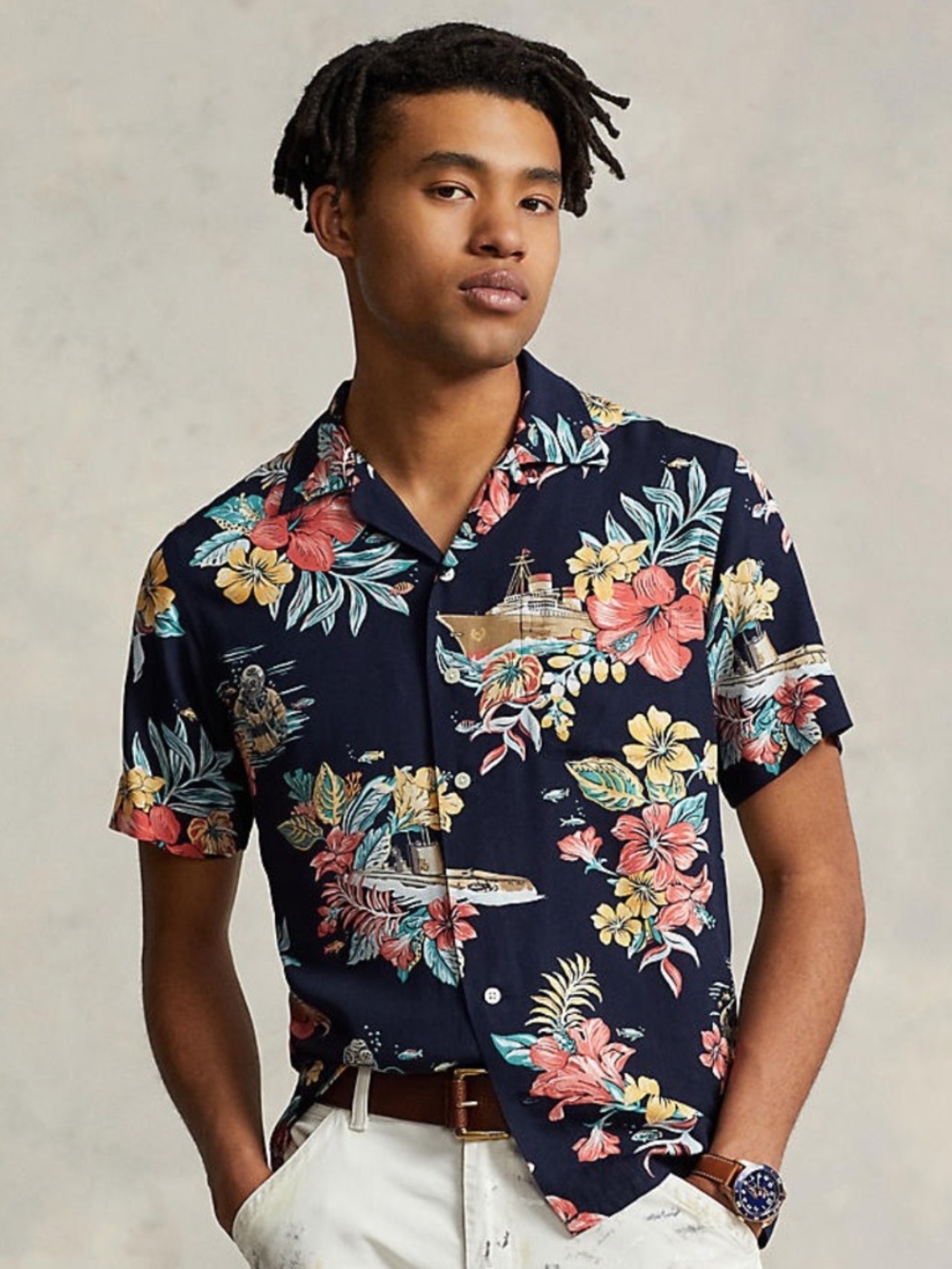 Polo by Ralph Lauren Navy Floral Short-Sleeves Button Hawaiian Shirt XXL